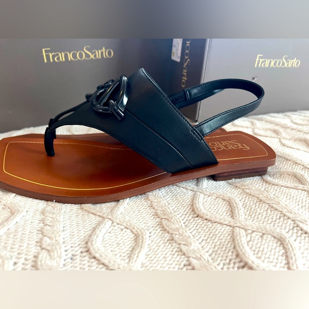 Franco Sarto Black and Tan Strappy Sling back Sandals